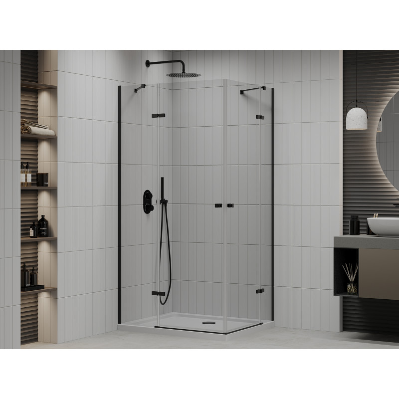 Mexen Roma Duo Hinged Shower Cabin 90 x 80 cm, Transparent, Black + Flat Shower Tray - 854-090-080-70-02-4010B