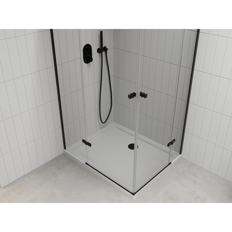 Mexen Roma Duo Hinged Shower Cabin 90 x 80 cm, Transparent, Black + Flat Shower Tray - 854-090-080-70-02-4010B
