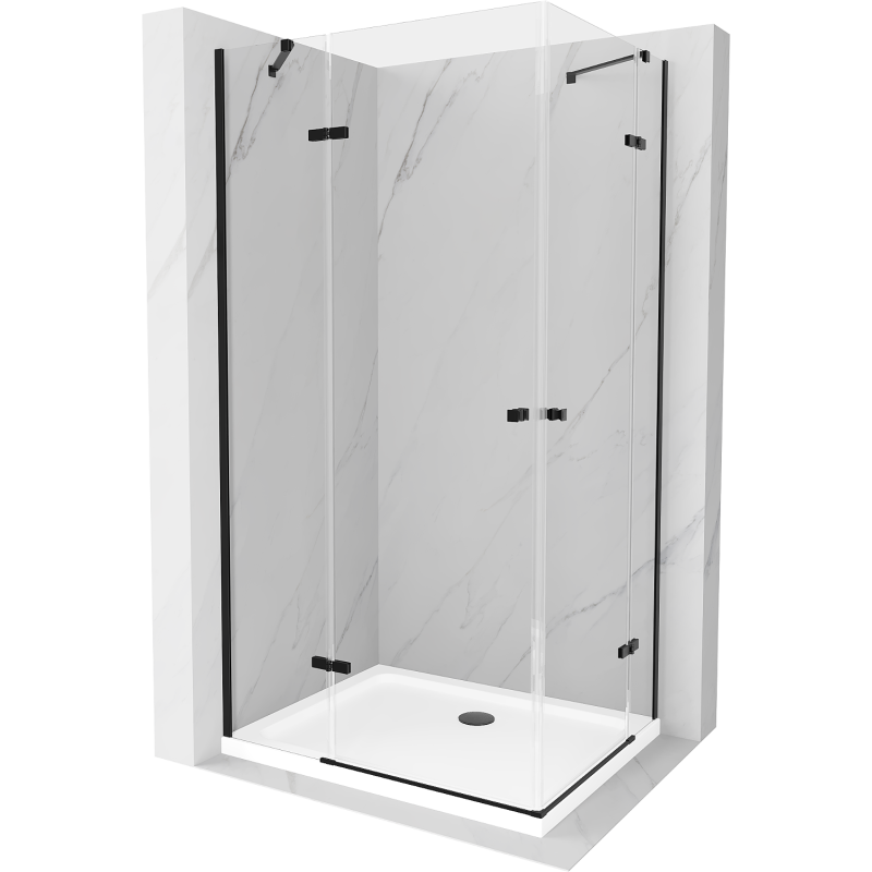 Mexen Roma Duo Hinged Shower Cabin 90 x 80 cm, Transparent, Black + Flat Shower Tray - 854-090-080-70-02-4010B