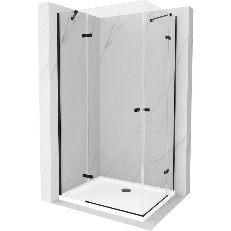 Mexen Roma Duo hinged shower cubicle 90 x 80 cm, Transparent, Black + shower tray Flat - 854-090-080-70-02-4010B