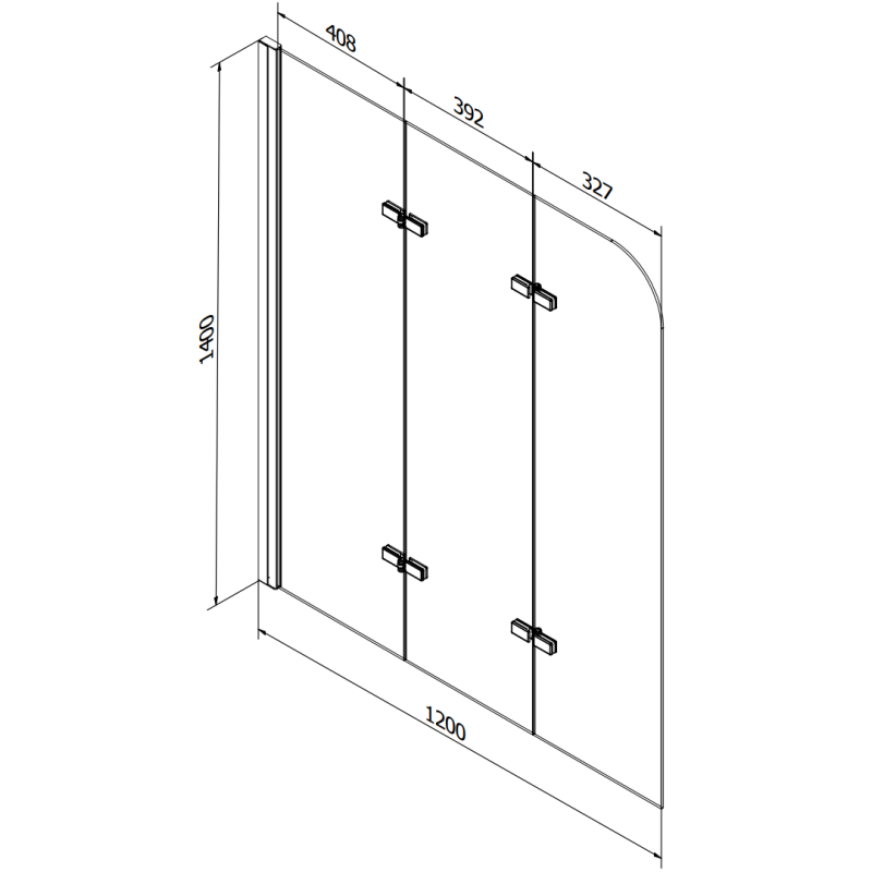 Mexen Vega rectangular bathtub 170 x 70 cm with casing and 3-panel screen 120 cm, transparent, black - 550117070X9012037000
