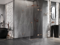 Mexen Lunar T right-hinged shower enclosure 100 x 100 cm, transparent, brushed copper - 834T-100-100-65-00-P