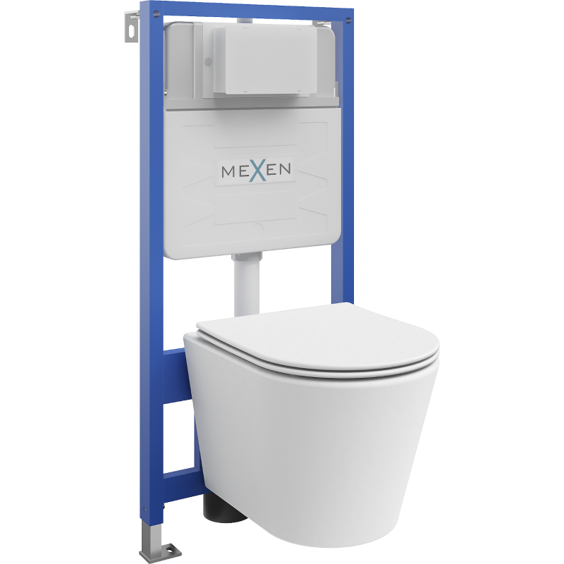 Mexen flush-mount Felix Slim toilet frame and bowl set Rico and soft close toilet seat set, White matt - 61030724001