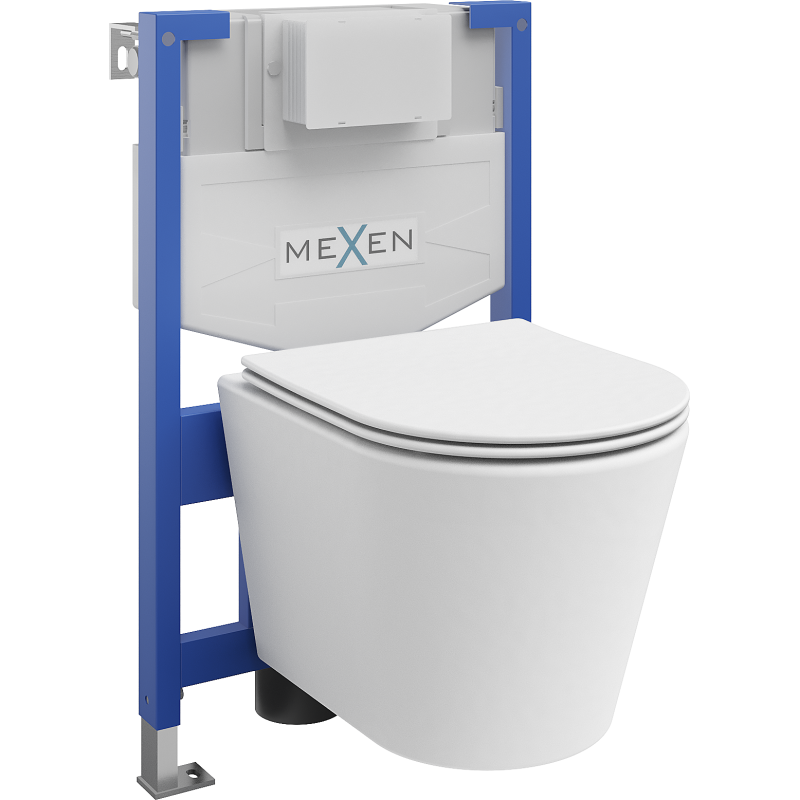 Mexen flush-mount Felix XS-F toilet frame and bowl set Rico and soft close toilet seat set, White matt - 68030724001