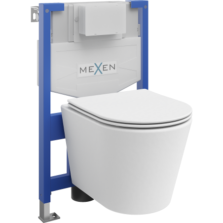 Mexen flush-mount Felix XS-F toilet frame and bowl set Rico and soft close toilet seat set, White matt - 68030724001