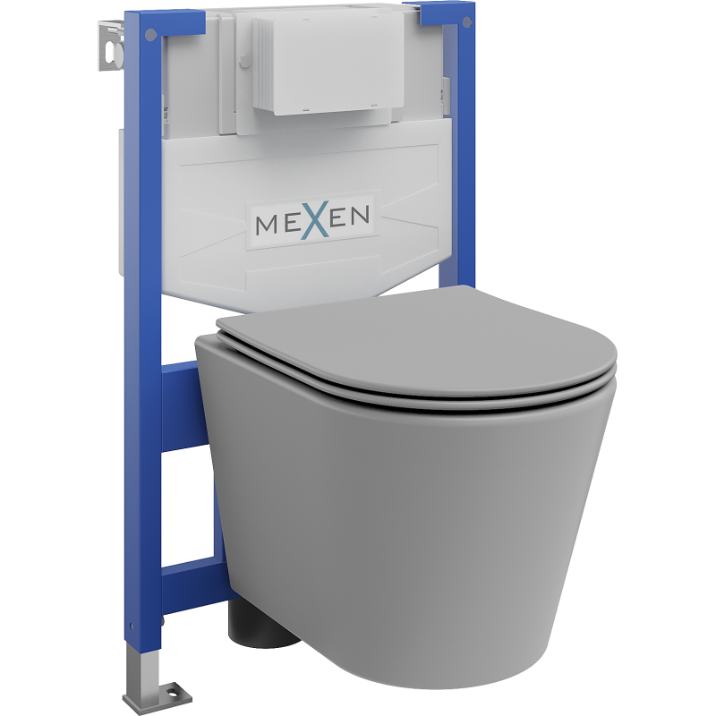 Mexen flush-mount Felix XS-F toilet frame and bowl set Rico and soft close toilet seat set, Light grey matt - 68030724061