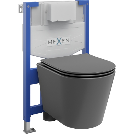 Mexen flush-mount Felix XS-F toilet frame and bowl set Rico and soft close toilet seat set, Dark grey matt - 68030724071