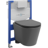 Mexen flush-mount Felix XS-F toilet frame and bowl set Rico and soft close toilet seat set, Dark grey matt - 68030724071