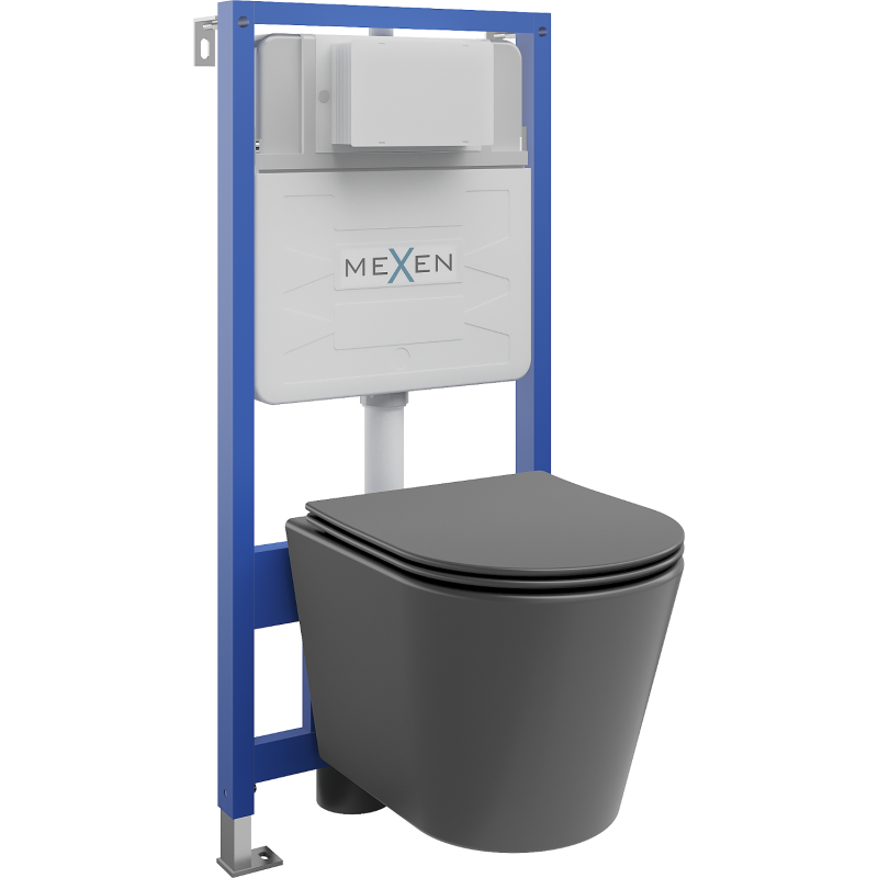 Mexen Fenix Slim Concealed WC Set with Rico Toilet Bowl and Soft-Close Seat, Dark Grey Matt - 61030724071