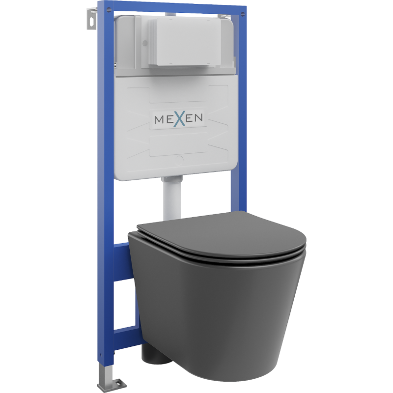 Mexen flush-mount Felix Slim toilet frame and bowl set Rico and soft close toilet seat set, Dark grey matt - 61030724071
