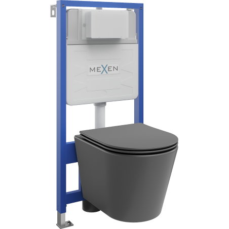 Mexen Fenix Slim Concealed WC Set with Rico Toilet Bowl and Soft-Close Seat, Dark Grey Matt - 61030724071