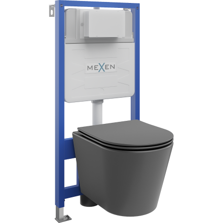 Mexen Rico WC Concealed Set Fenix Slim with WC Bowl and Soft-Close Seat, Dark Gray Matte - 61030724071