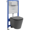 Mexen flush-mount Felix Slim toilet frame and bowl set Rico and soft close toilet seat set, Dark grey matt - 61030724071