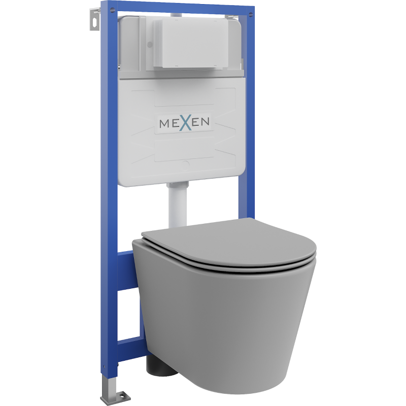 Mexen flush-mount Felix Slim toilet frame and bowl set Rico and soft close toilet seat set, Light grey matt - 61030724061