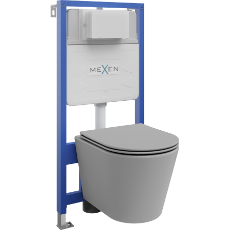Mexen flush-mount Felix Slim toilet frame and bowl set Rico and soft close toilet seat set, Light grey matt - 61030724061