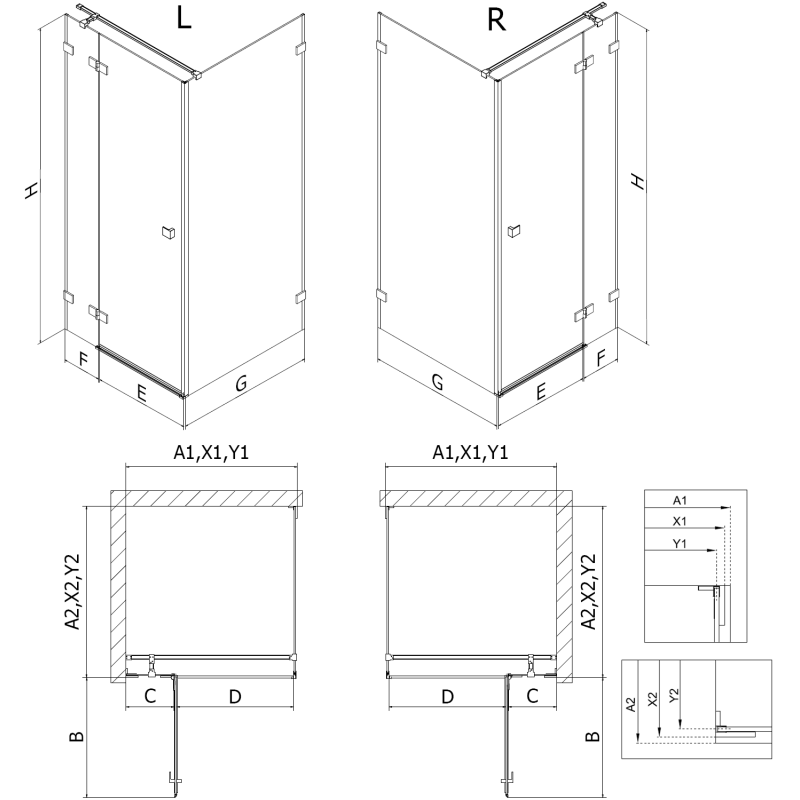 Mexen Lunar T left hinged shower enclosure 100 x 80 cm, transparent, black - 834T-100-080-70-00-L