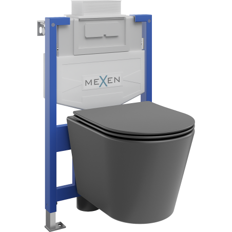 Mexen flush-mount Felix XS-U toilet frame and bowl set Rico and soft close toilet seat set, Dark grey matt - 68530724071