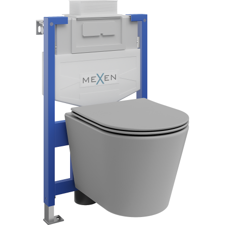 Mexen flush-mount Felix XS-U toilet frame and bowl set Rico and soft close toilet seat set, Light grey matt - 68530724061