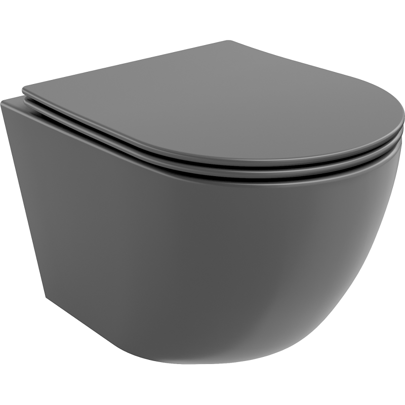Mexen Lena Metal Rimless toilet bowl with a slim soft close toilet seat, Thermosetting polymer, Dark grey matt - 30224071