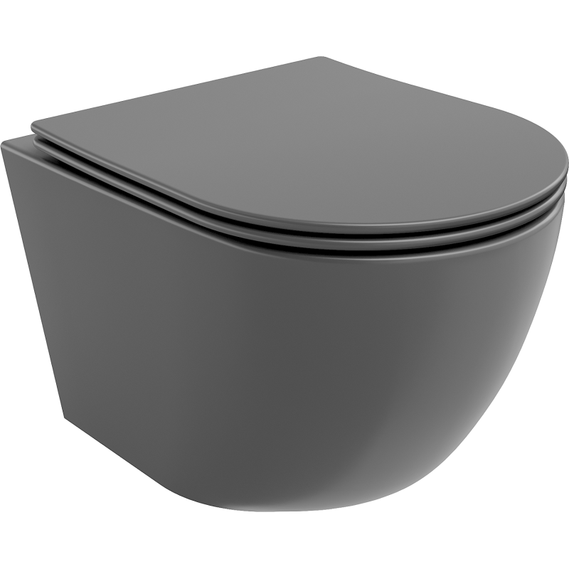 Mexen Lena rimless toilet bowl with soft-close slim seat, duroplast, dark grey matte - 30224071
