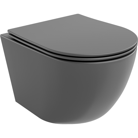 Mexen Lena Metal Rimless toilet bowl with a slim soft close toilet seat, Thermosetting polymer, Dark grey matt - 30224071