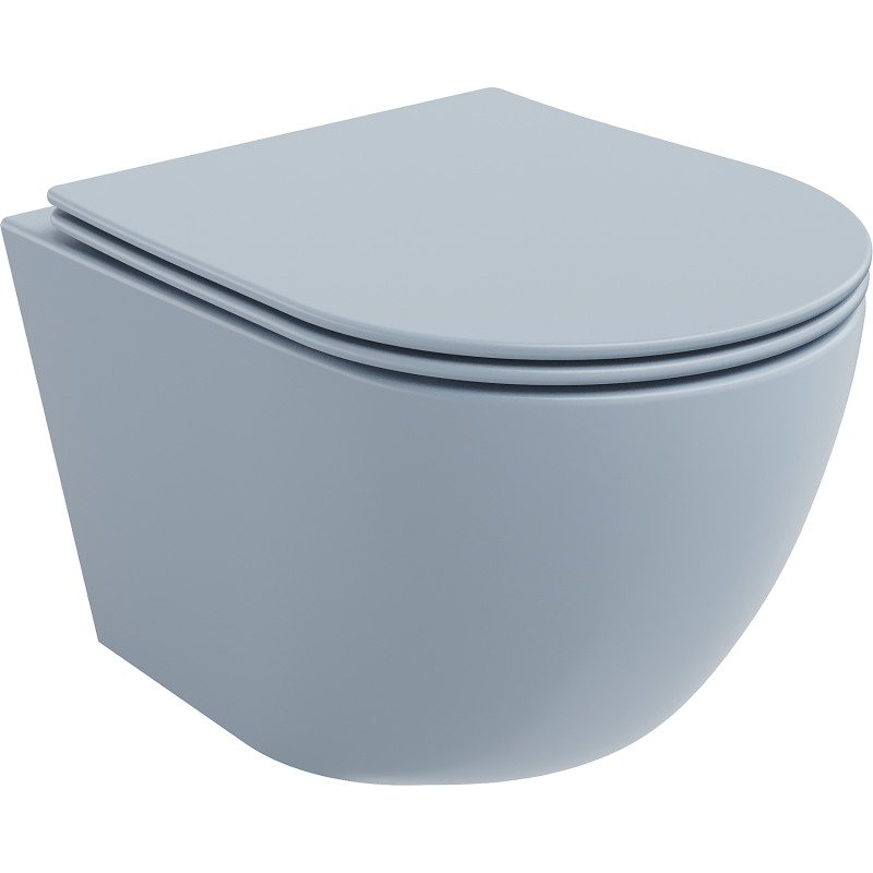 Mexen Lena Rimless WC bowl with soft-close slim seat, duroplast, grey-blue matte - 30224069