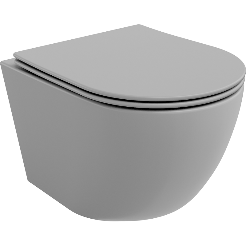 Mexen Lena Rimless toilet bowl with a slim soft close toilet seat, Thermosetting polymer, Light grey matt - 30224061