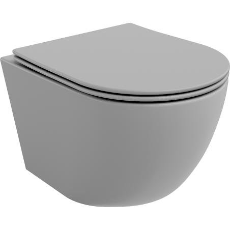 Mexen Lena Rimless toilet bowl with a slim soft close toilet seat, Thermosetting polymer, Light grey matt - 30224061
