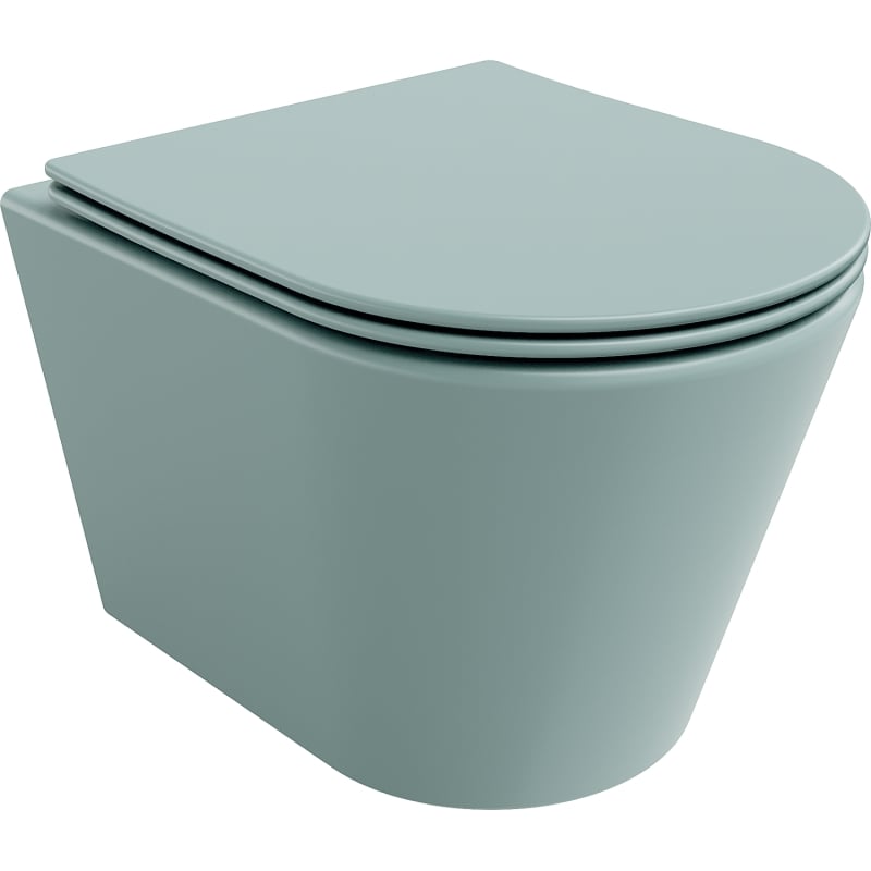 Mexen Rico Rimless WC Bowl with Slow-Closing Slim Seat, Duroplast, Light Green Matte - 30724048