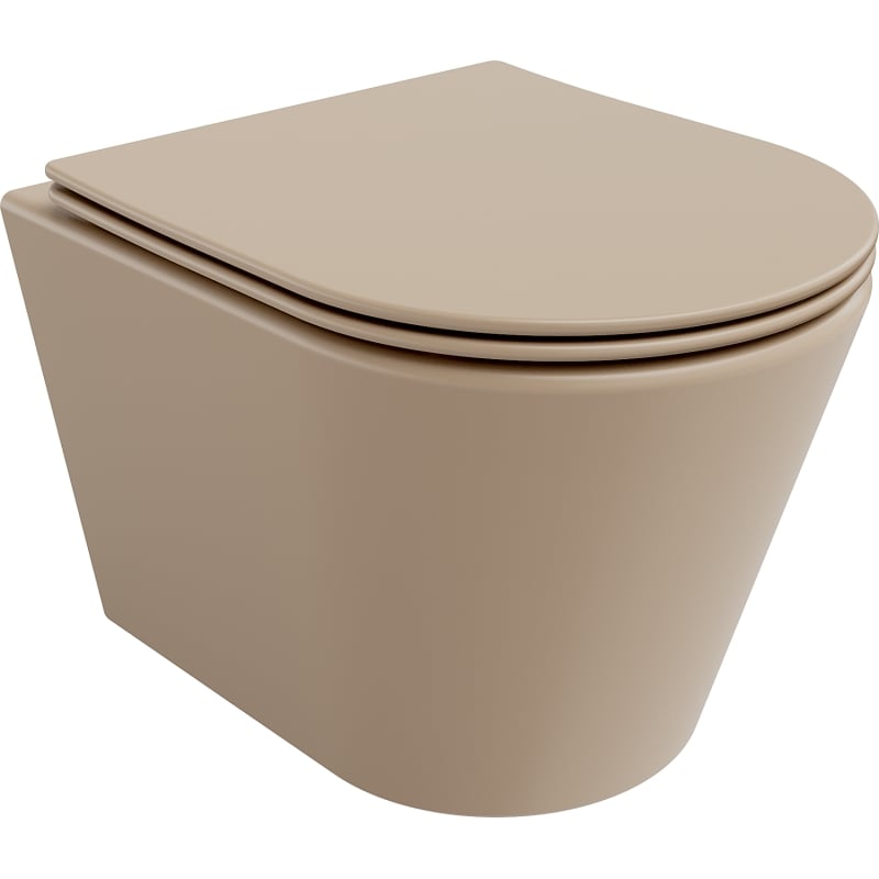 Mexen Rico Rimless Toilet Bowl with Soft-Close Slim Seat, Duroplast, Matte Cappuccino - 30724064