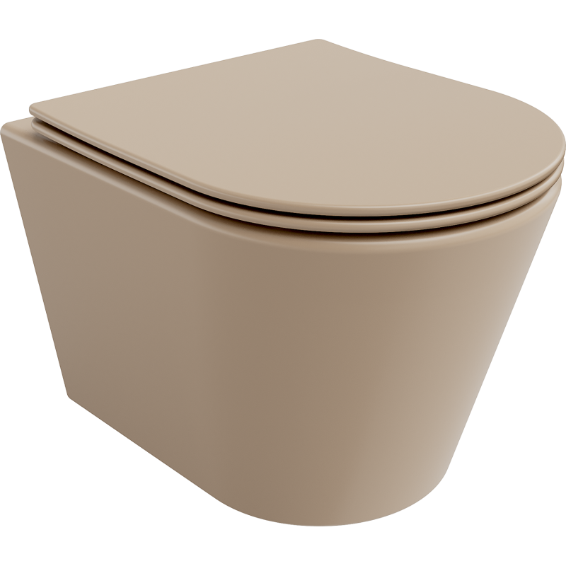 Mexen Rico rimless toilet bowl with soft-closing slim seat, duroplast, matte cappuccino - 30724064