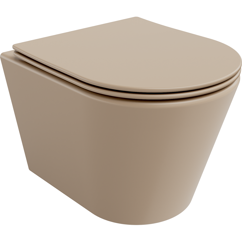 Mexen Rico Rimless WC bowl with slim soft-close seat, duroplast, matte cappuccino - 30724064