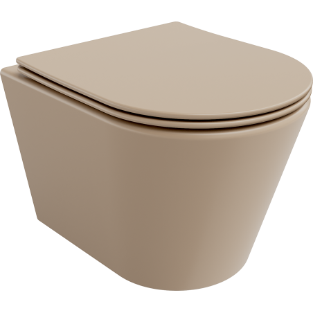 Mexen Rico Rimless WC bowl with slim soft-close seat, duroplast, matte cappuccino - 30724064