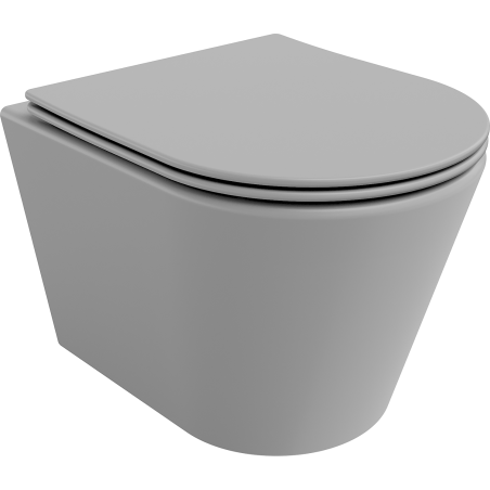 Mexen Rico Rimless toilet bowl with a slim soft close toilet seat, Thermosetting polymer, Light grey matt - 30724061