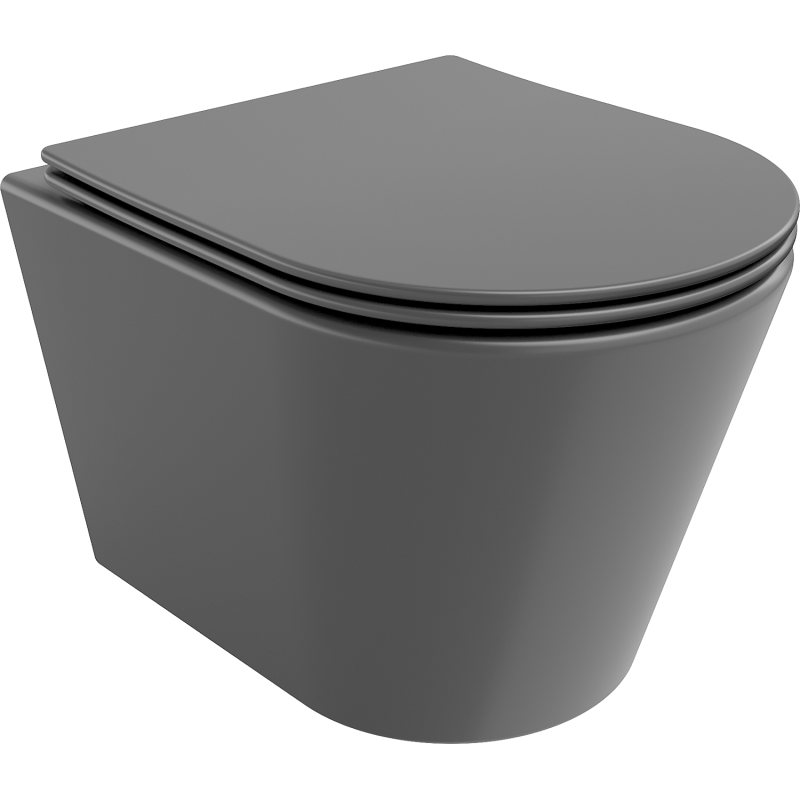 Mexen Rico Rimless toilet bowl with a slim soft close toilet seat, Thermosetting polymer, Dark grey matt - 30724071