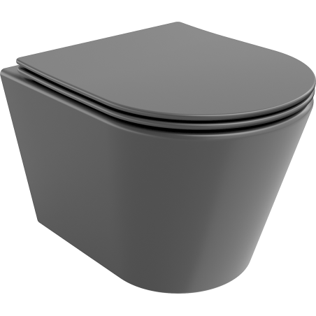 Mexen Rico Rimless WC Bowl with Slim Soft-Close Seat, Duroplast, Dark Gray Matte - 30724071