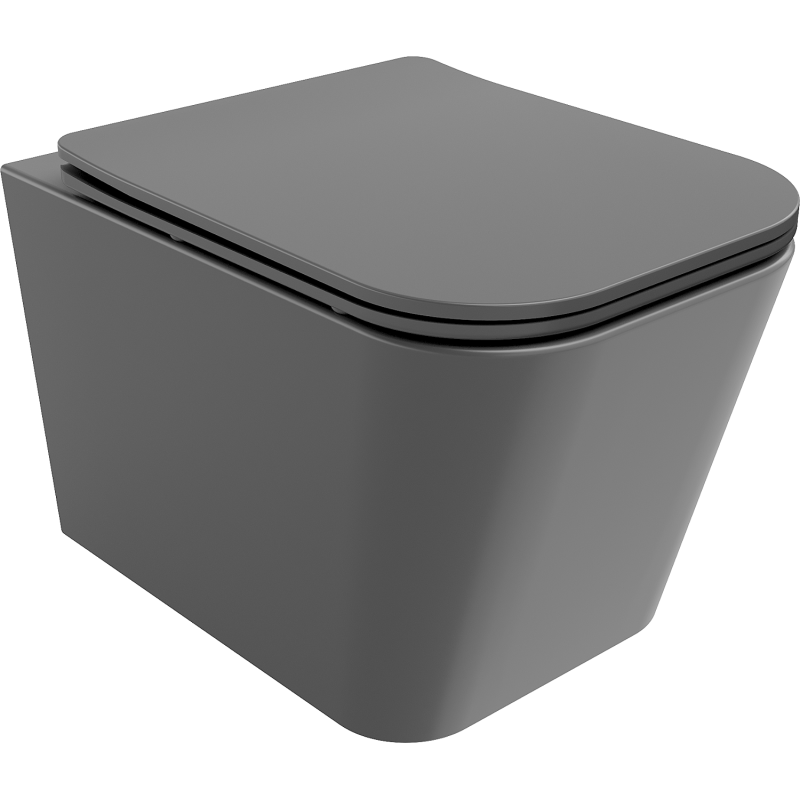 Mexen Teo Rimless toilet bowl with a slim soft close toilet seat, Thermosetting polymer, Dark grey matt - 30854071