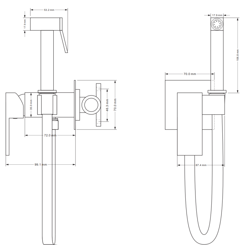 Mexen Cube concealed bidet tap with point set, gold - 7599150-50