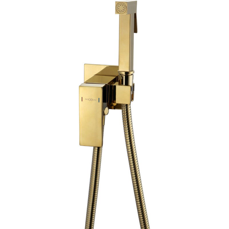 Mexen Cube flush-mounted bidet mixer tap with a spot set, gold - 7599150-50