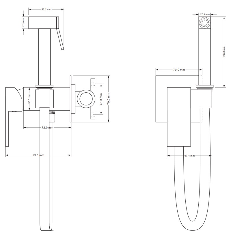 Mexen Cube recessed bidet tap with point set, black - 7599150-70