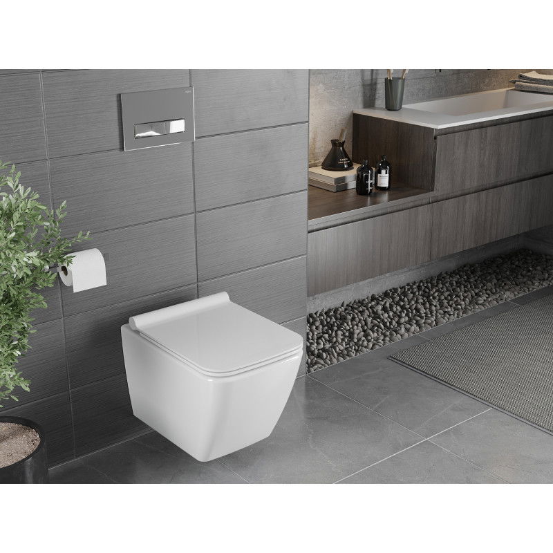 Mexen Vega Rimless WC bowl with slim soft-close seat, duroplast, white gloss - 30654000