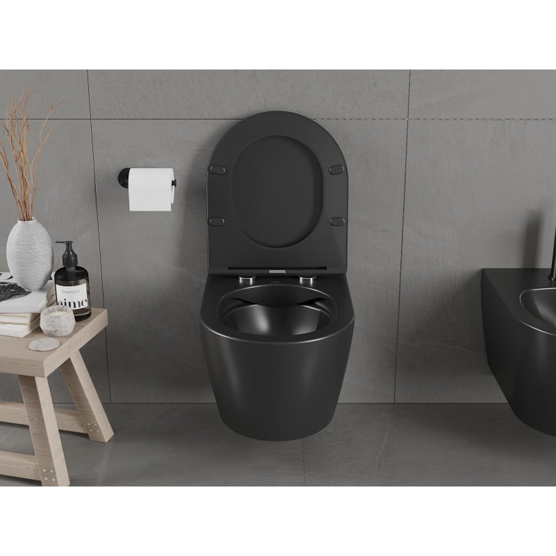 Mexen Carmen Rimless WC Bowl with Soft-Close Slim Seat, Duroplast, Matte Black - 30881085