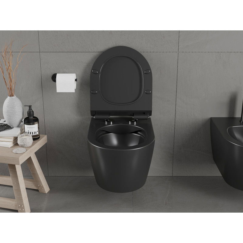 Mexen Carmen rimless WC bowl with slim soft-closing seat, duroplast, matte black - 30880185