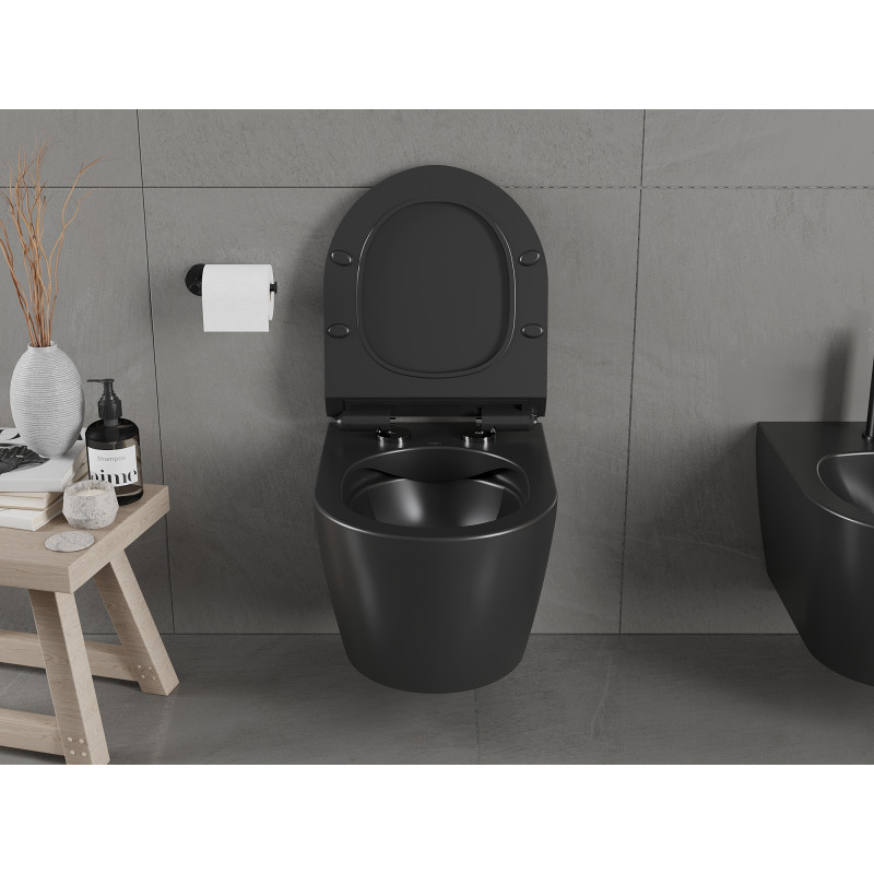 Mexen Carmen Rimless WC bowl with soft-close slim seat, duroplast, matte black - 30880185