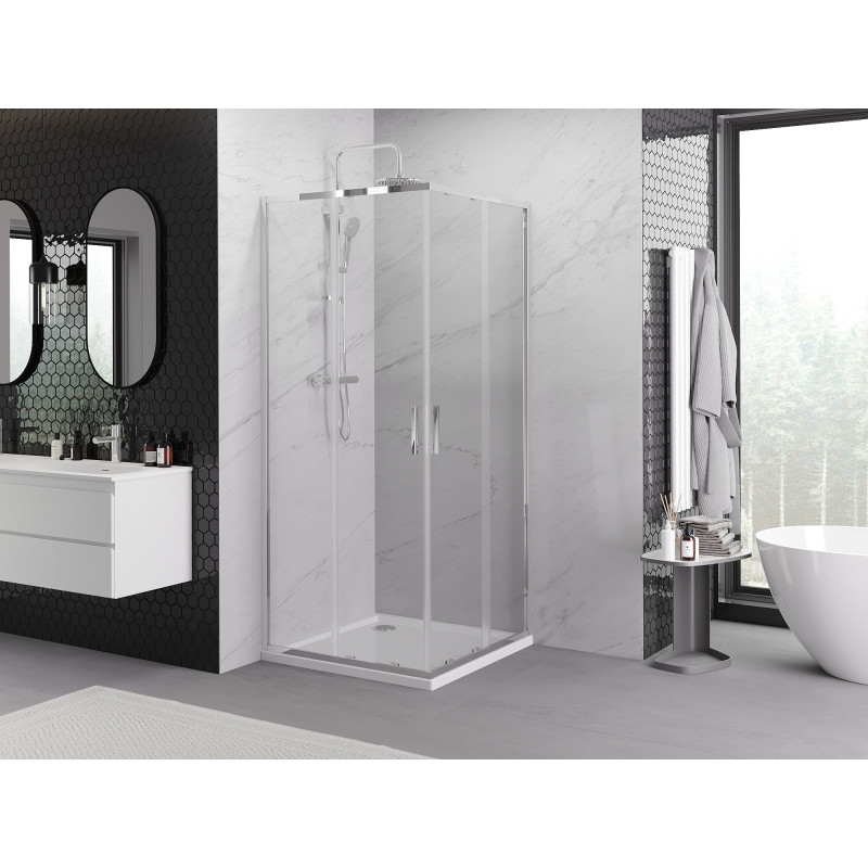 Mexen Exo-S Duo square sliding shower cabin 85 x 85 cm, transparent, chrome - 8111-085-085-01-00