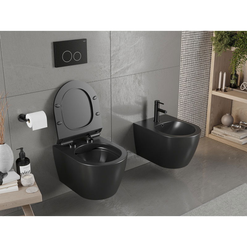 Mexen Carmen rimless WC bowl with slim soft-closing seat, duroplast, matte black - 30880185