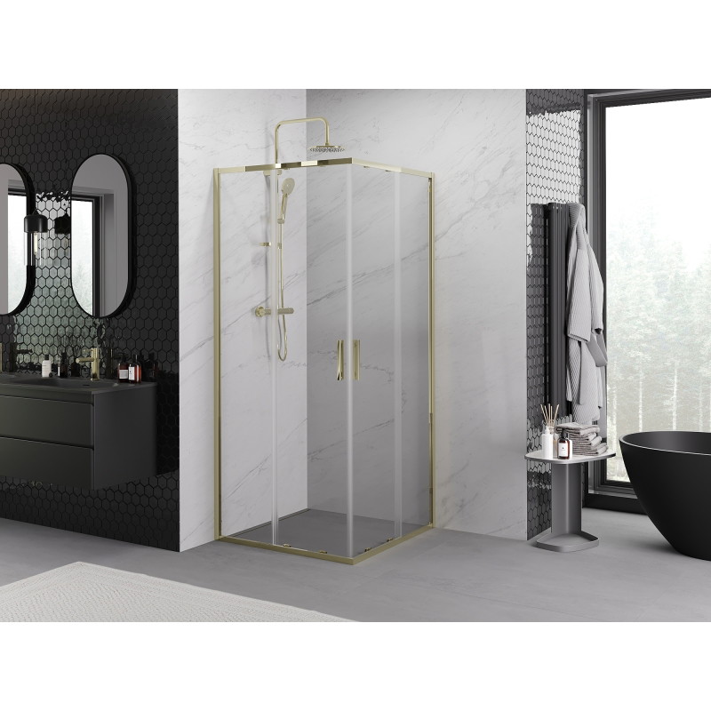 Mexen Exo-S Duo square sliding shower cabin 85 x 85 cm, transparent, gold - 8111-085-085-50-00