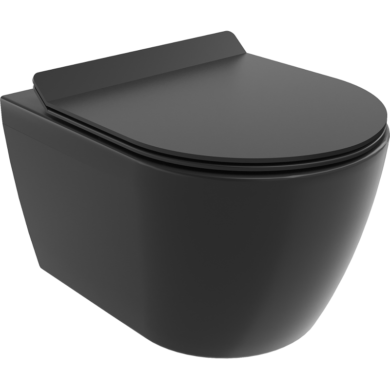 Mexen Carmen Rimless toilet bowl with a slim soft close toilet seat, Thermosetting polymer, Black matt - 30880185