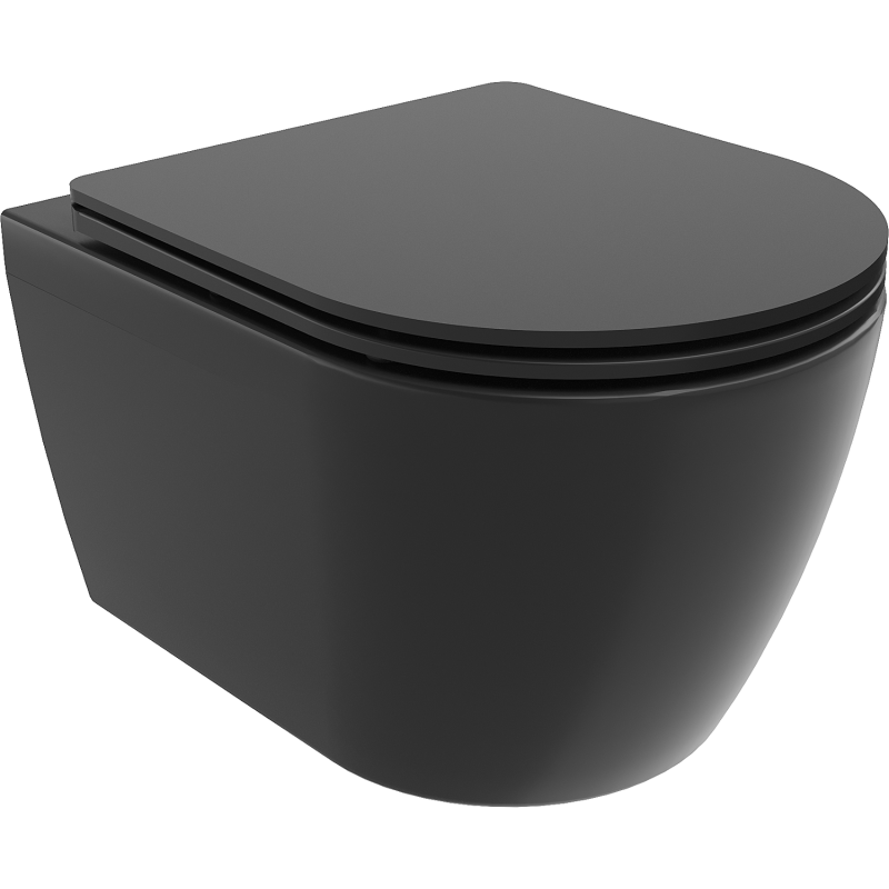 Mexen Carmen Rimless toilet bowl with a slim soft close toilet seat, Thermosetting polymer, Black matt - 30881085