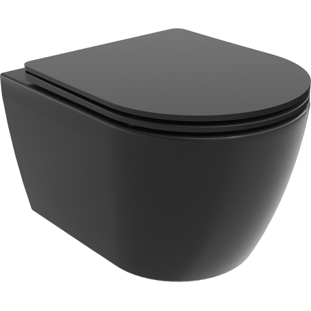 Mexen Carmen Rimless toilet bowl with a slim soft close toilet seat, Thermosetting polymer, Black matt - 30881085